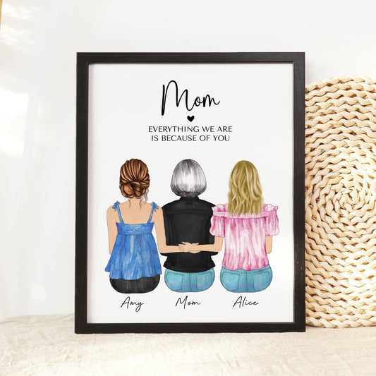 Personalized Mom and Daughter Portrait Print