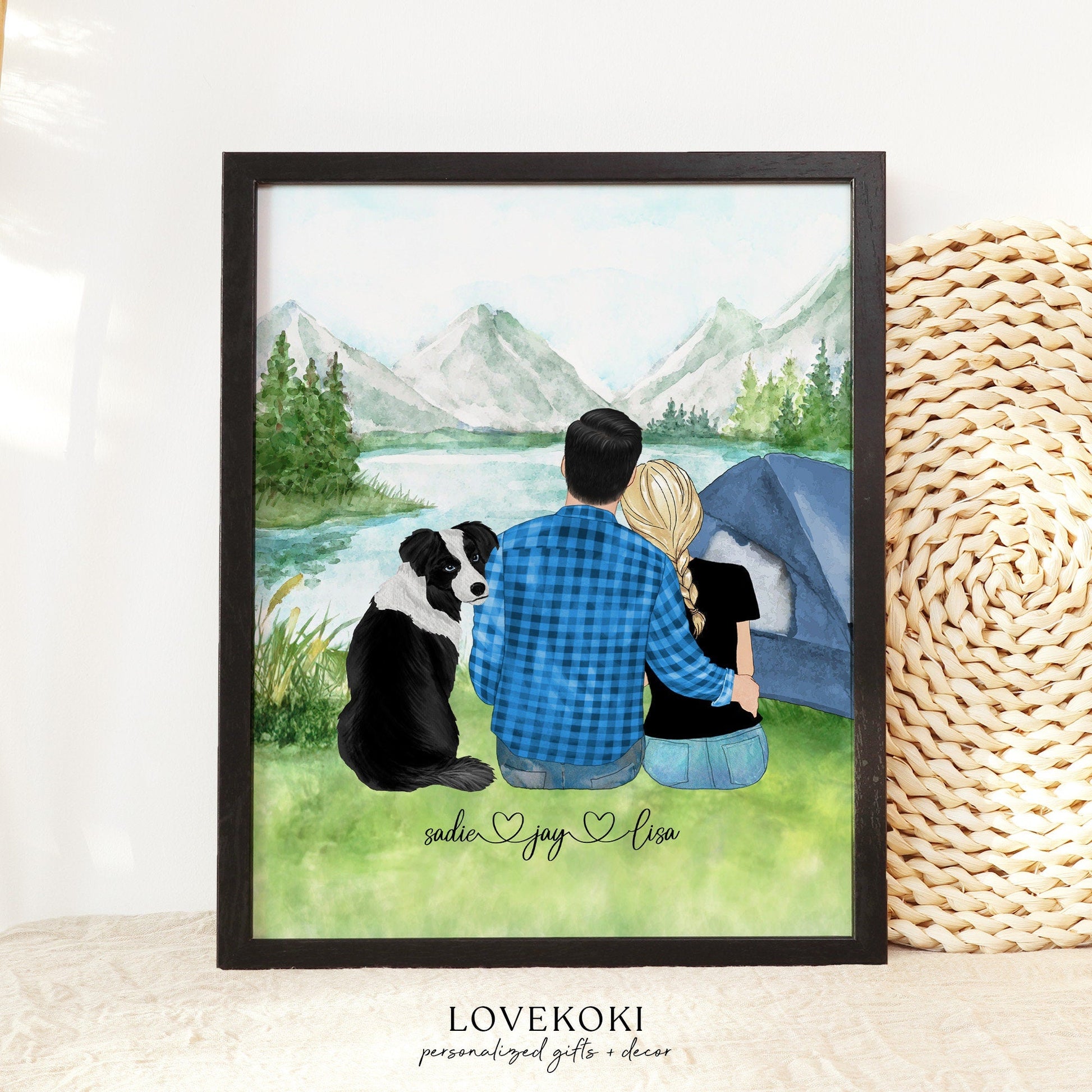Custom Couple Christmas Gift,Couple Dog Lake Camping Print, Anniversary/Birthday Gift for Him/Her, Personalized Fur Family Wall Art Decor