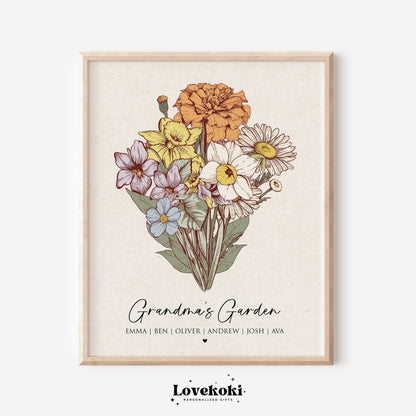 Grandma's Garden Birth Flower Printable Wall Art Gifts