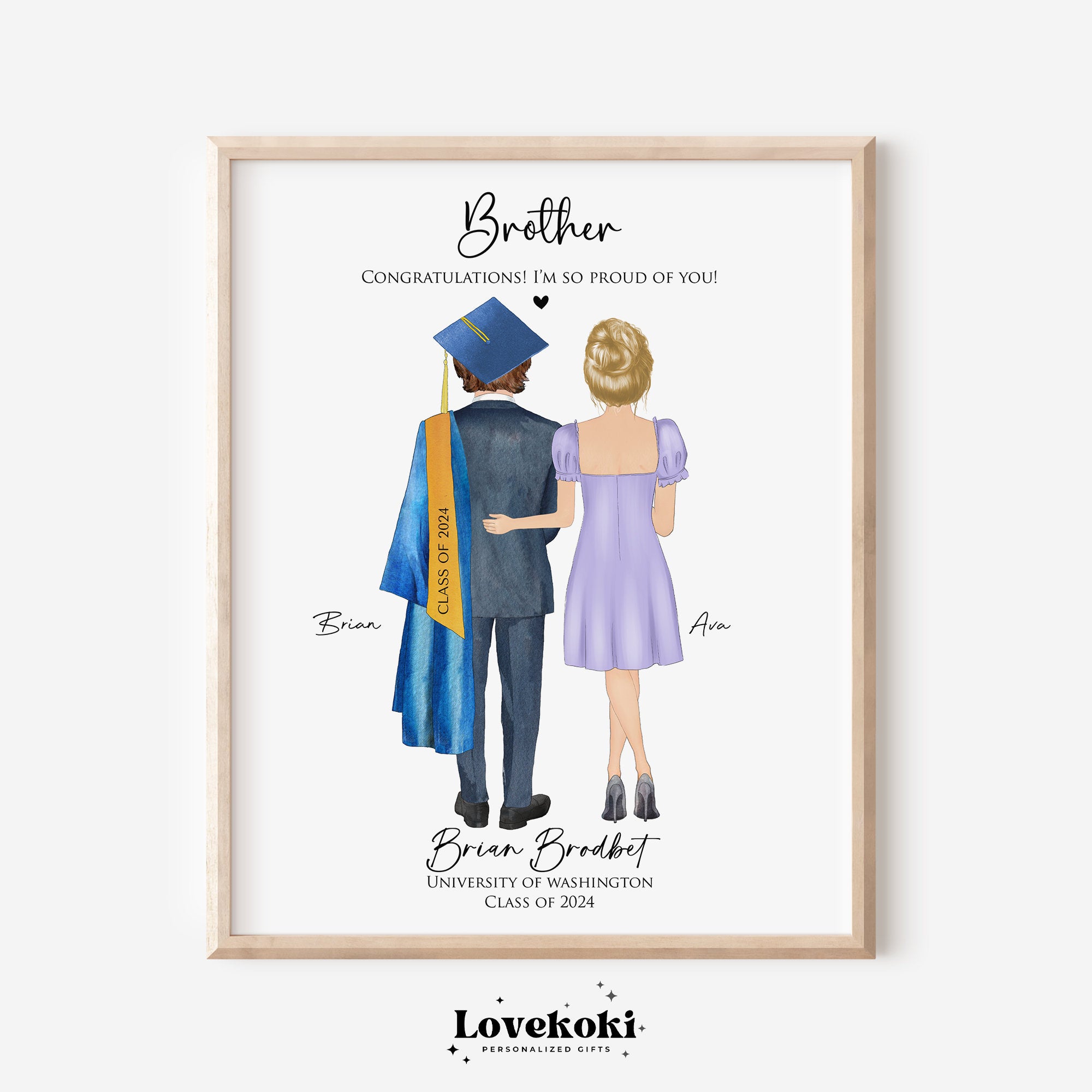Brother Graduation Print Gifts, Big Brother Gift from sister, Custom Digital Portrait Poster, High School, College Graduation 2023 Gift