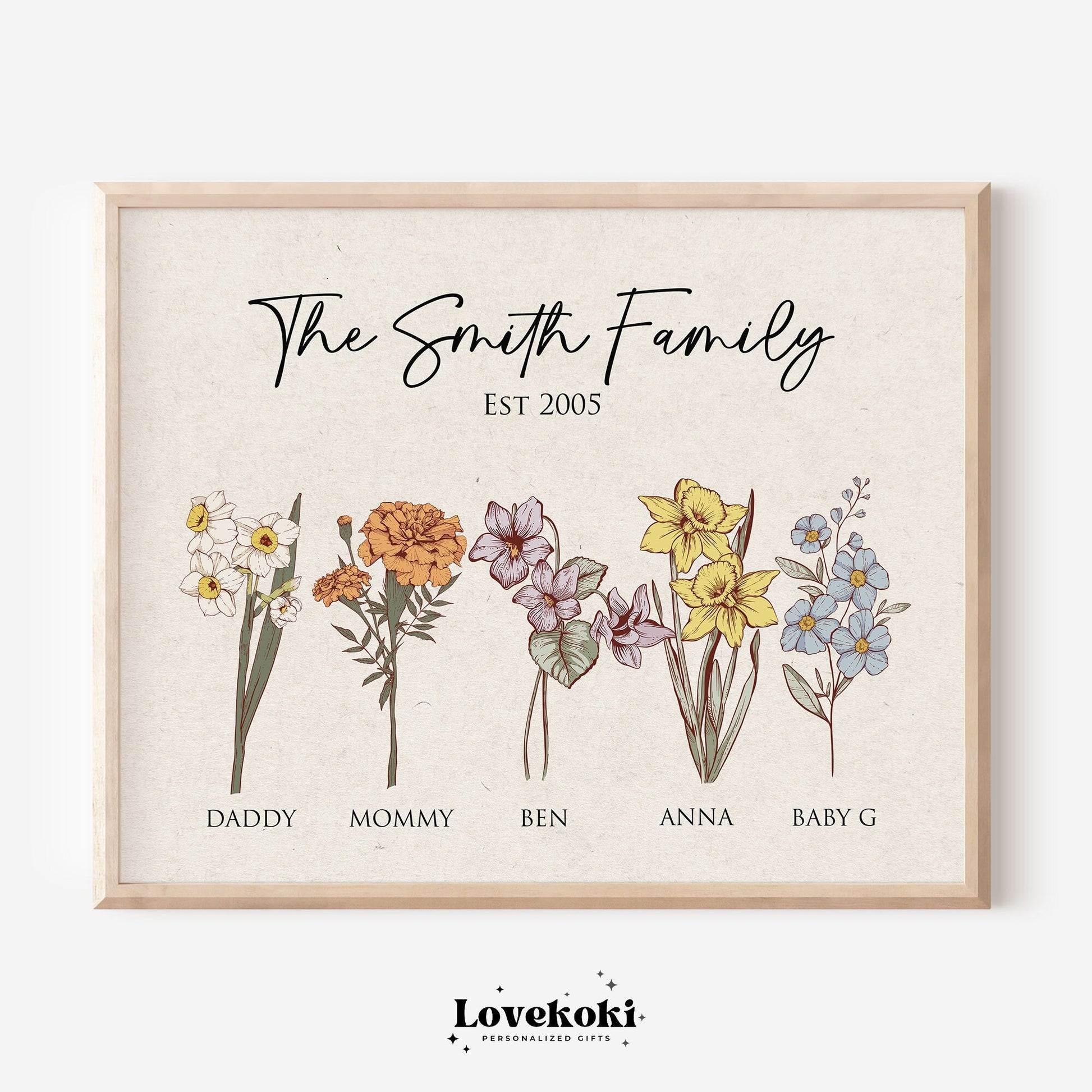 Family birth flower garden custom print