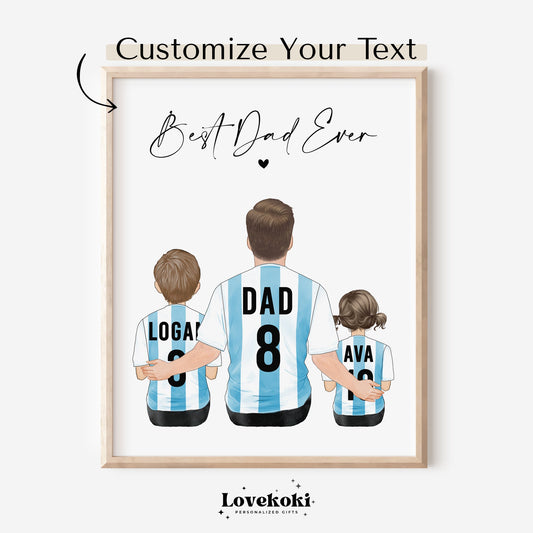 Personalized Fathers Day Gift for Soccer Dad from Kids, Daddy Birthday Gift, Custom Family Portrait Drawing, Gift for Husband,Best Dad Ever,