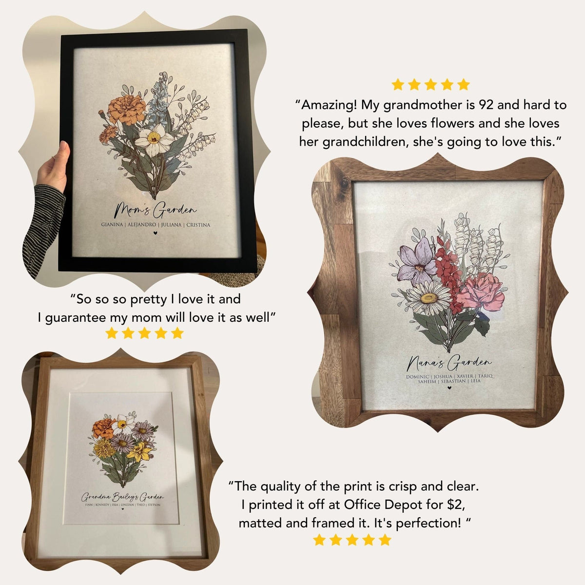 Grandma's Garden Birth Flower Wall Art – Custom Birth Flowers Bouquet Gift