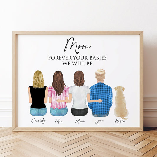 Custom Mom, Daughter and Son Portrait Wall Art