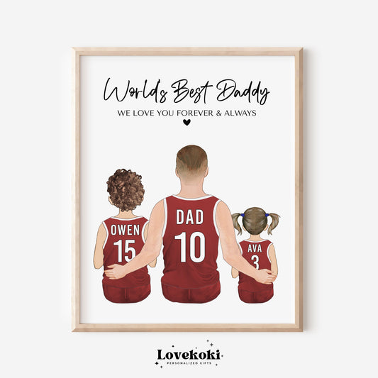 Personalized Fathers Day Gift for Basketball Dad from daughter son, Daddy Birthday Gift, Custom Family Portrait Drawing, Gift for Husband