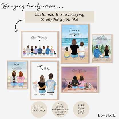Custom family wall art with pet,Birthday Gift for husband,Soccer Mom Gift, Personalized Family Portrait for Fathers Day, Soccer Dad Gift