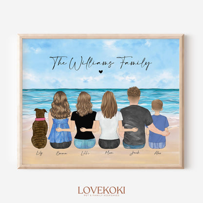 Custom Family Art Illustration Portrait on Beach