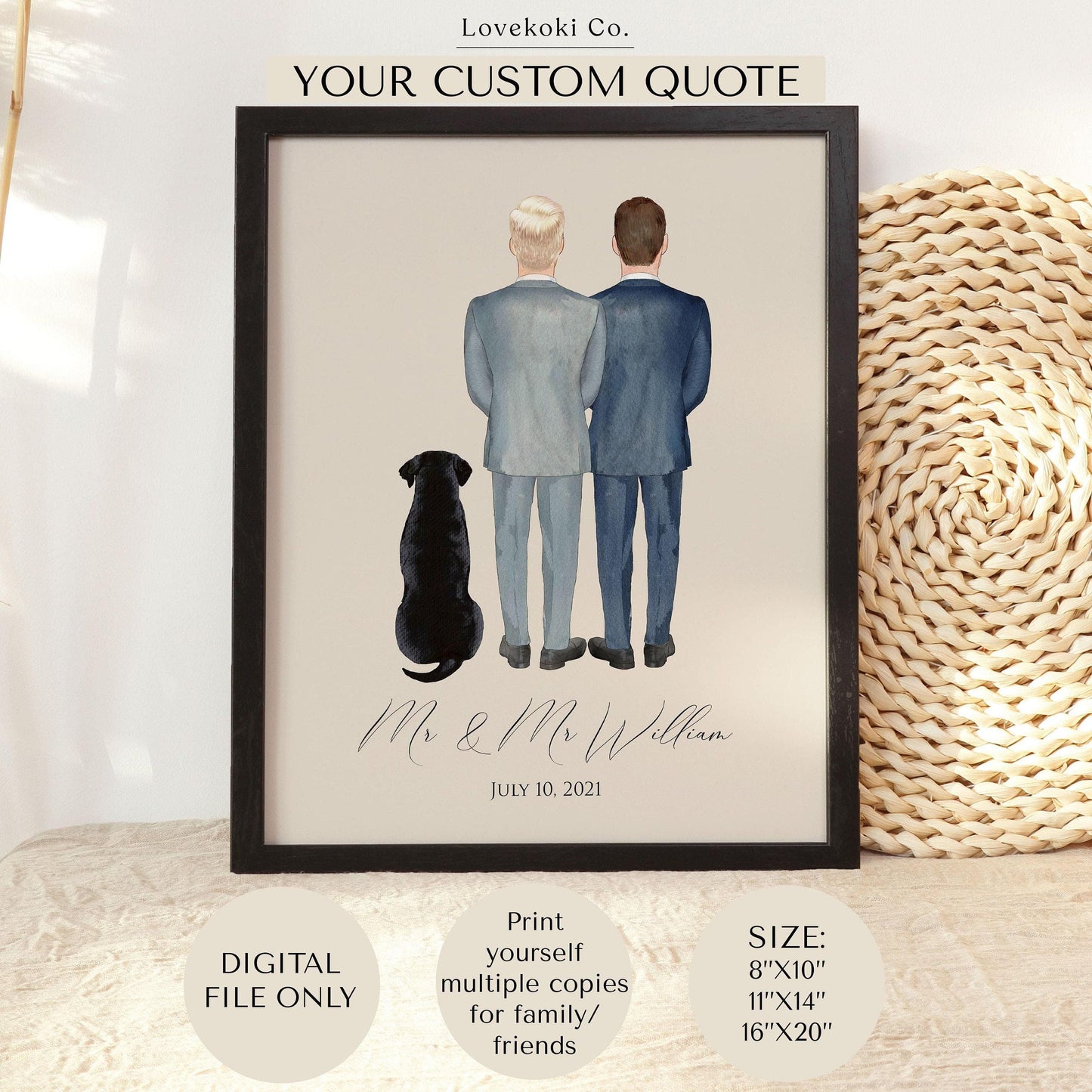 Mr and Mr Custom Wedding Portrait Art