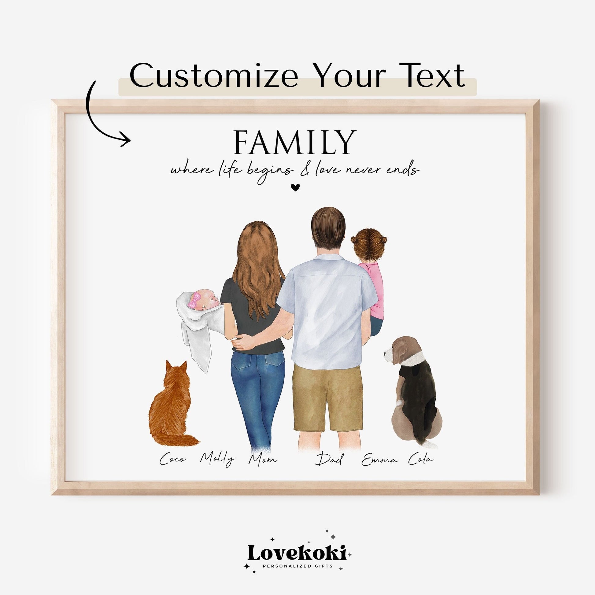 Custom Family Wall Art with Baby and Pet