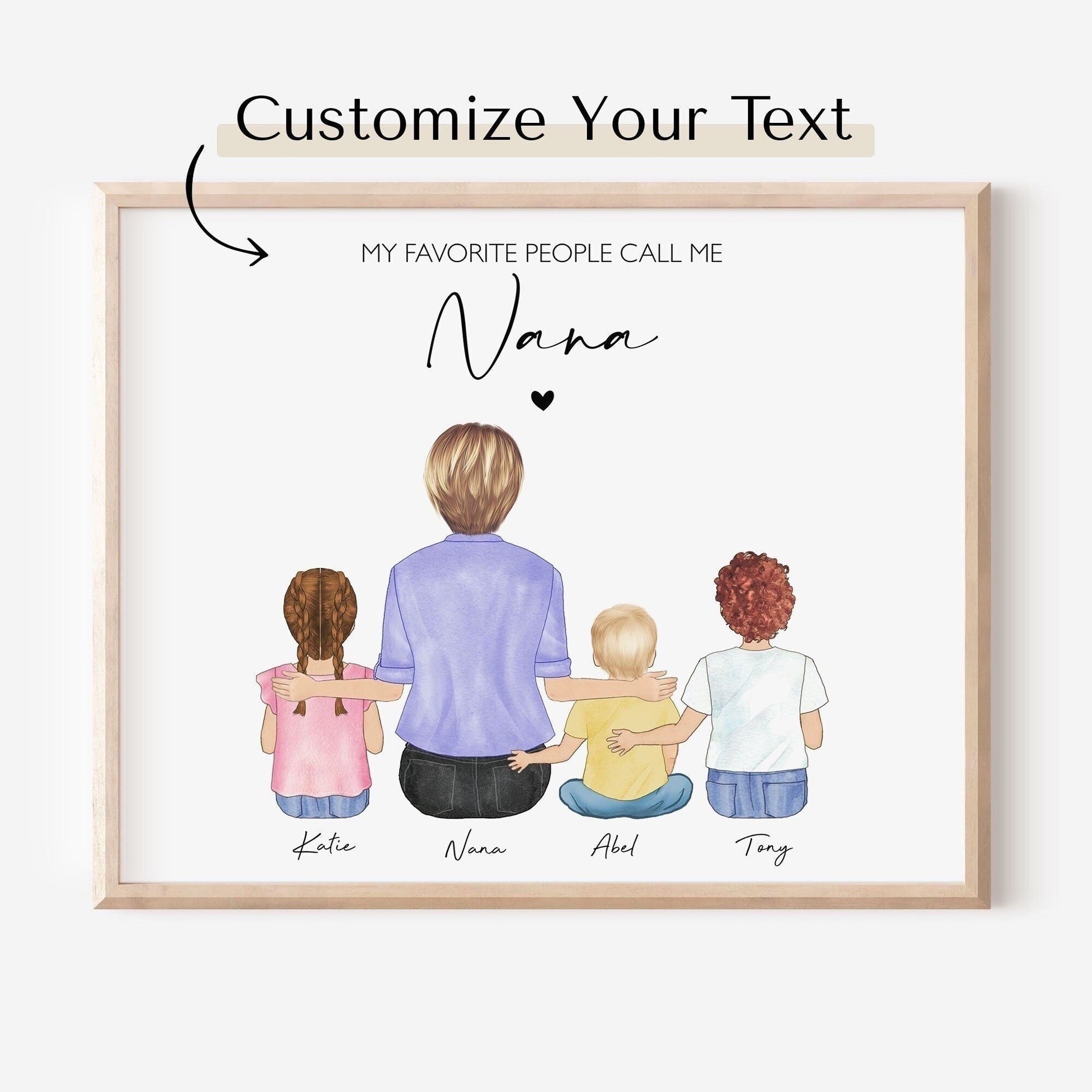 Custom Nana and Grandchildren Portrait Wall Art