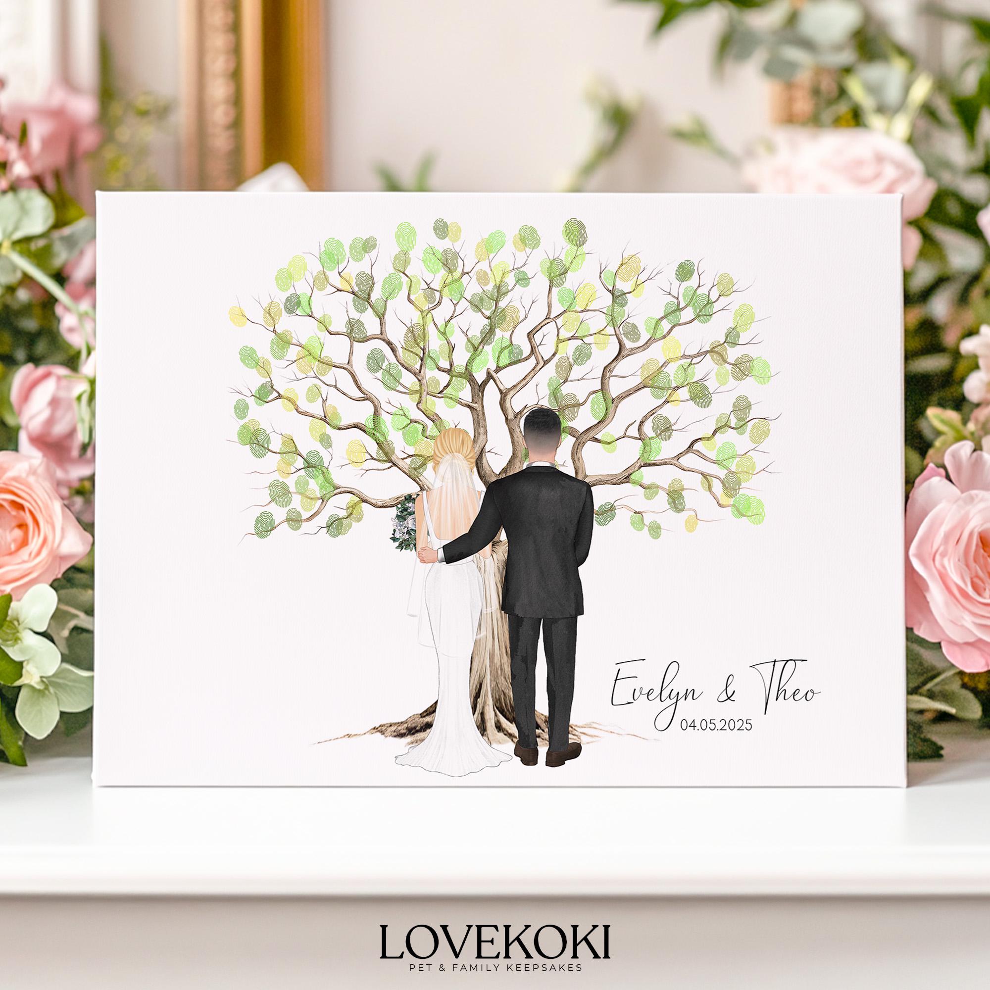 Wedding Fingerprint Tree Guest Book, Personalized Wedding Alternative Guestbook, Custom Bride&Groom Print, Wedding Keepsake, Fingerprint Art