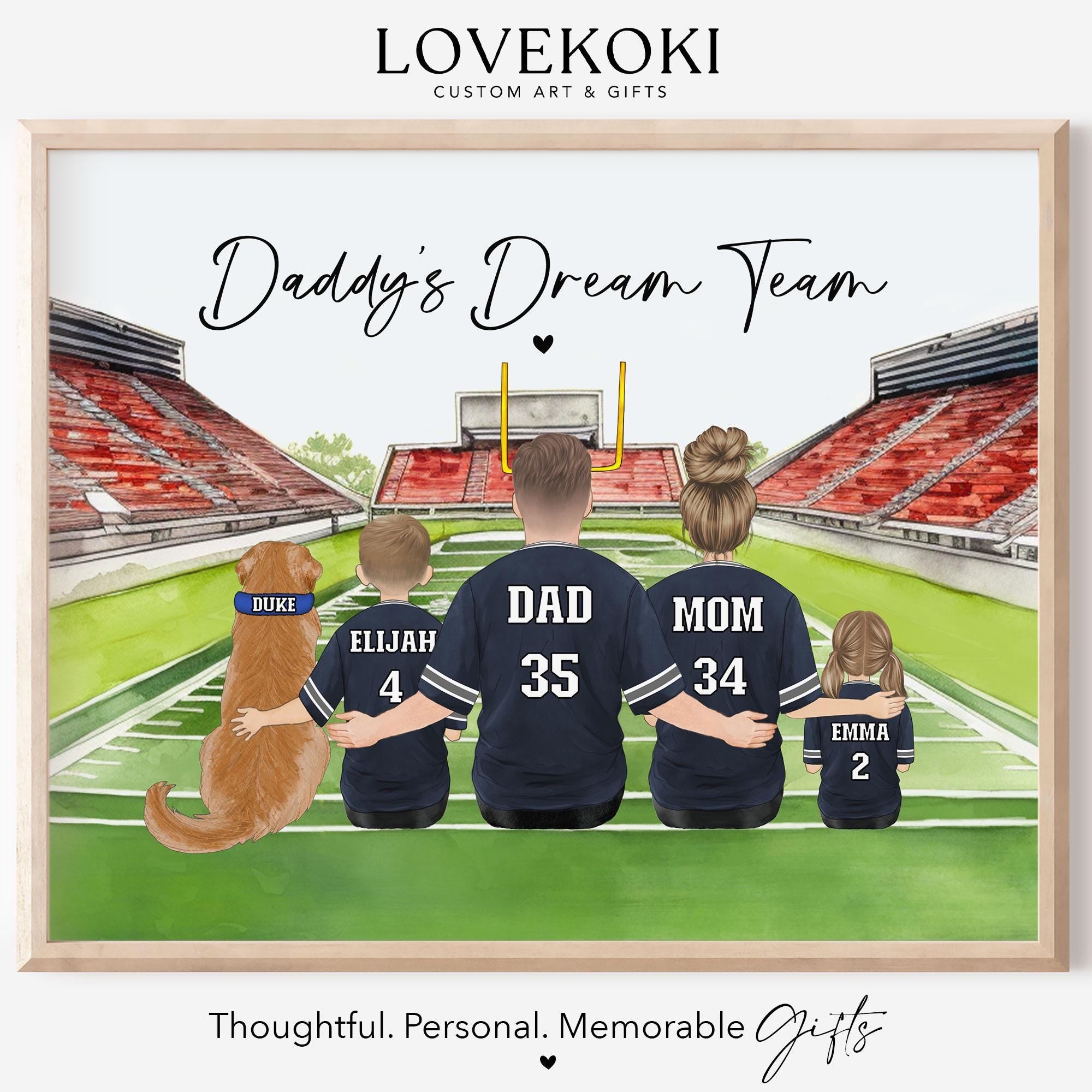Dad Gifts Daddys Dream Team, Football Family Portrait, Custom Family Picture Cartoon Football Prints, Fathers Day Gift family picture