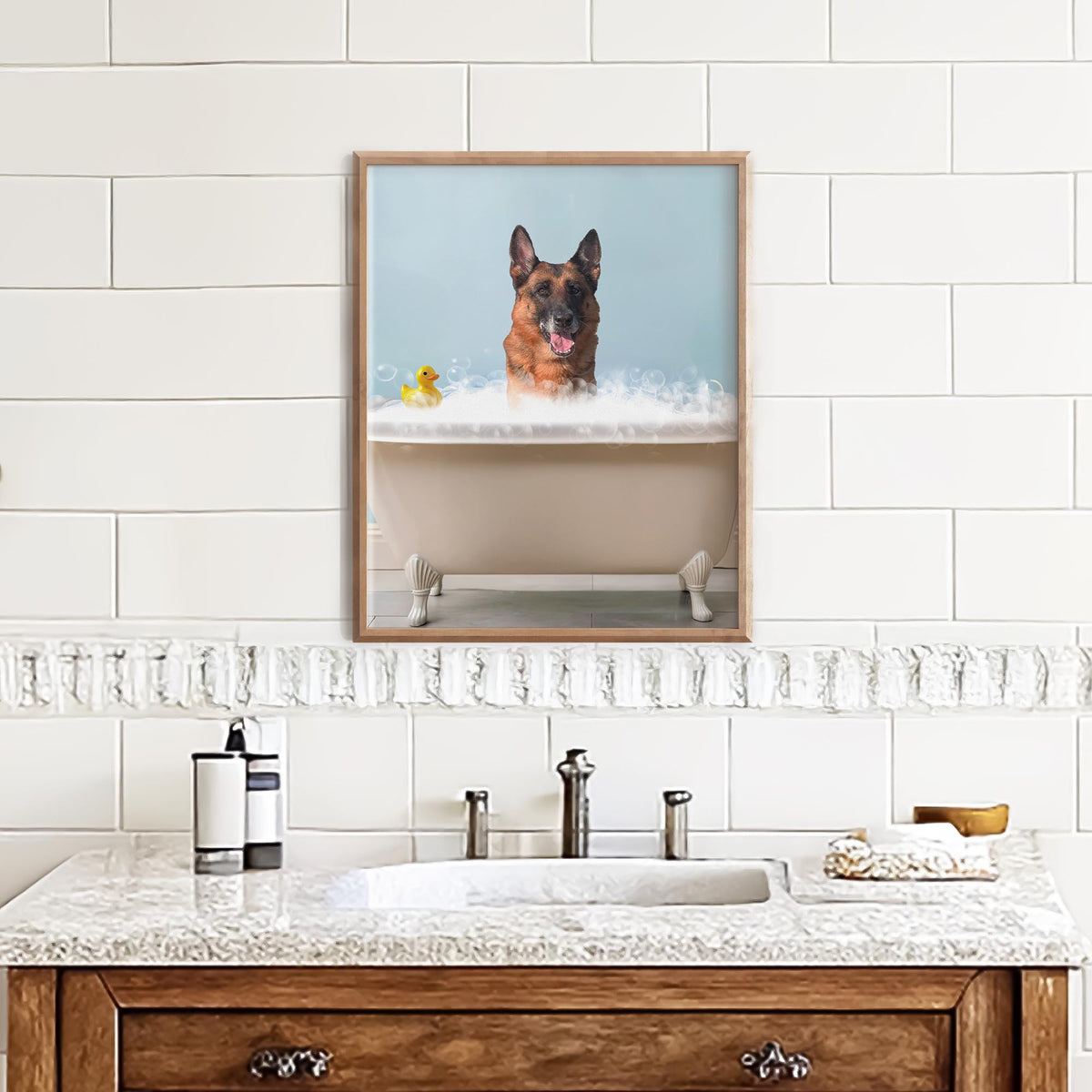 Funny Mothers Day Gift for Dog Mom Cat Mom, Dog in Bathtub Portrait from Photo, Custom Pet Bathroom Art, Personalized Digital Print
