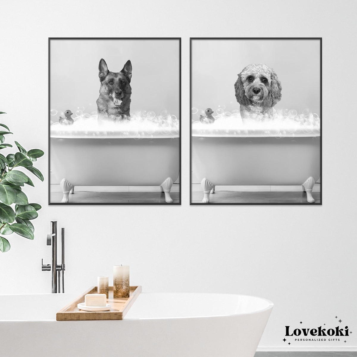 Dog in Bathtub Custom Pet Portrait from Photo, Funny Dog Cat Wall Art, Black and White Bathroom Decor, Mothers Day Gift for Dog Mom, Dog Dad