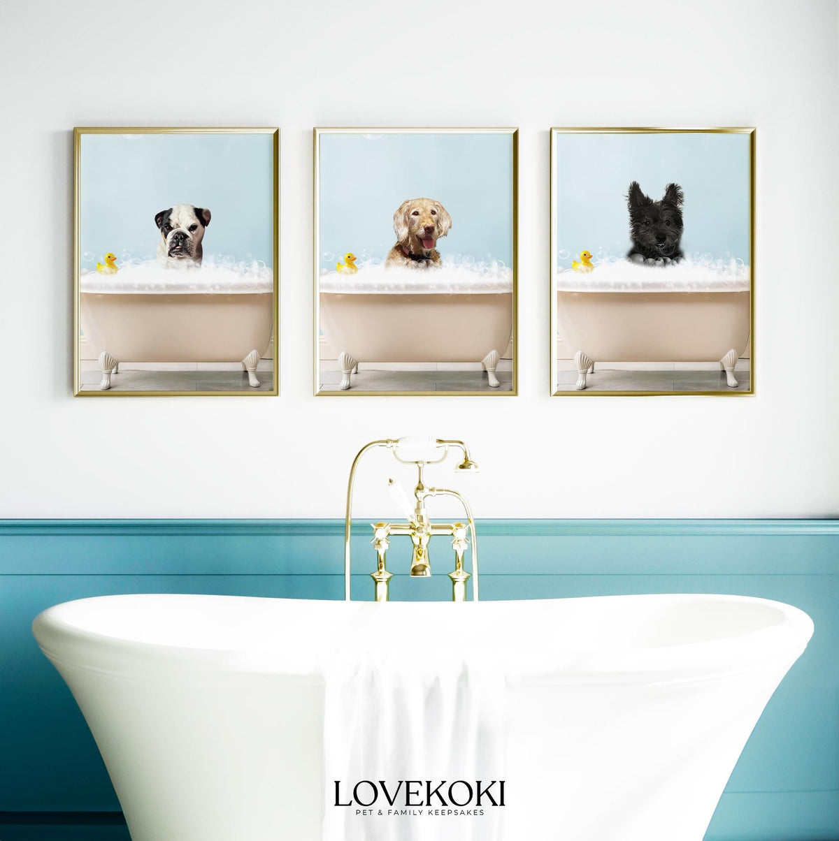 Funny Mothers Day Gift for Dog Mom Cat Mom, Dog in Bathtub Portrait from Photo, Custom Pet Bathroom Art, Personalized Digital Print