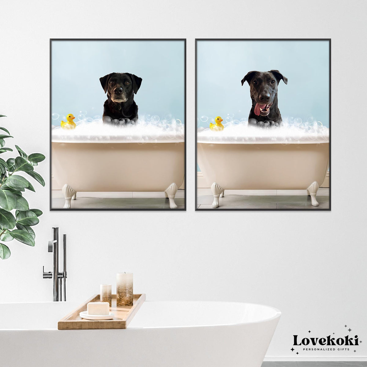 Funny Mothers Day Gift for Dog Mom Cat Mom, Dog in Bathtub Portrait from Photo, Custom Pet Bathroom Art, Personalized Digital Print