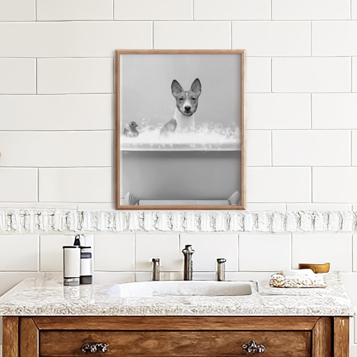 Dog in Bathtub Custom Pet Portrait from Photo, Funny Dog Cat Wall Art, Black and White Bathroom Decor, Mothers Day Gift for Dog Mom, Dog Dad