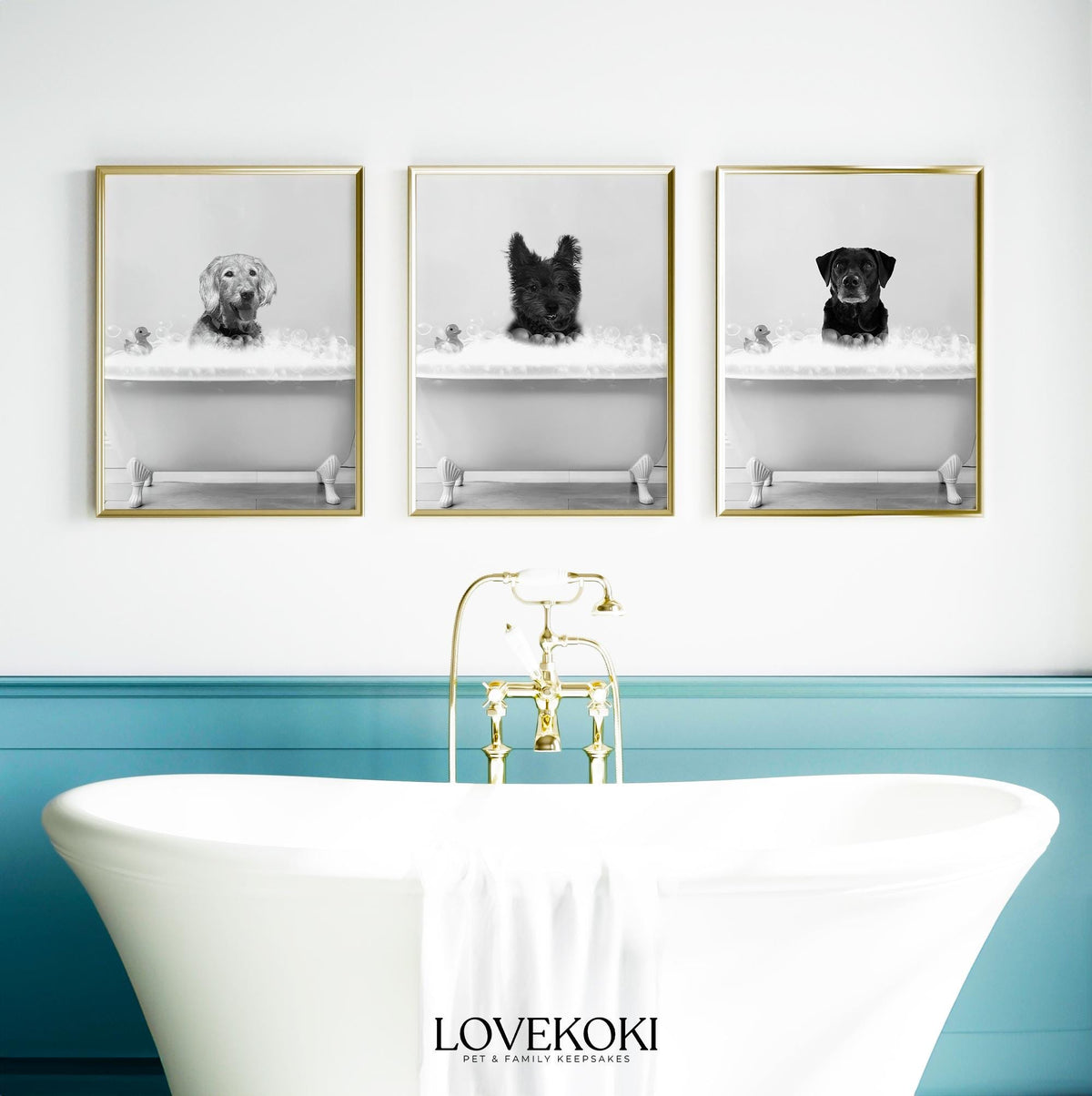 Dog in Bathtub Custom Pet Portrait from Photo, Funny Dog Cat Wall Art, Black and White Bathroom Decor, Mothers Day Gift for Dog Mom, Dog Dad