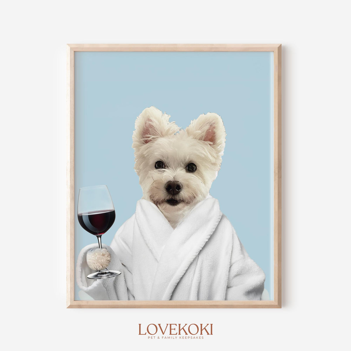 Funny Birthday Gift for Dog Mom & Dog Dad, Dog in Bathrobe Holding Wine, Custom Pet Portrait from Photo, Digital Print