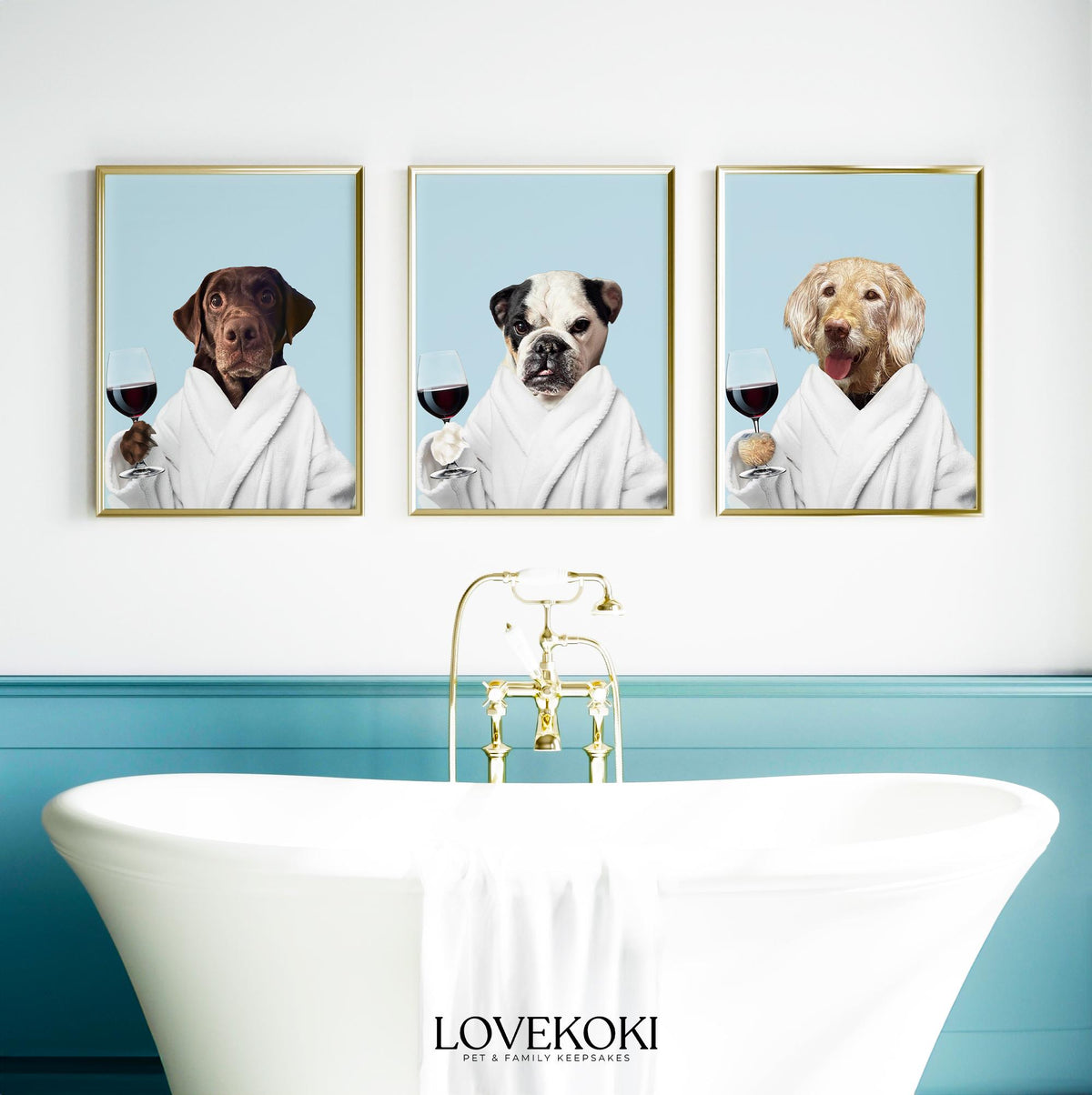 Funny Birthday Gift for Dog Mom & Dog Dad, Dog in Bathrobe Holding Wine, Custom Pet Portrait from Photo, Digital Print