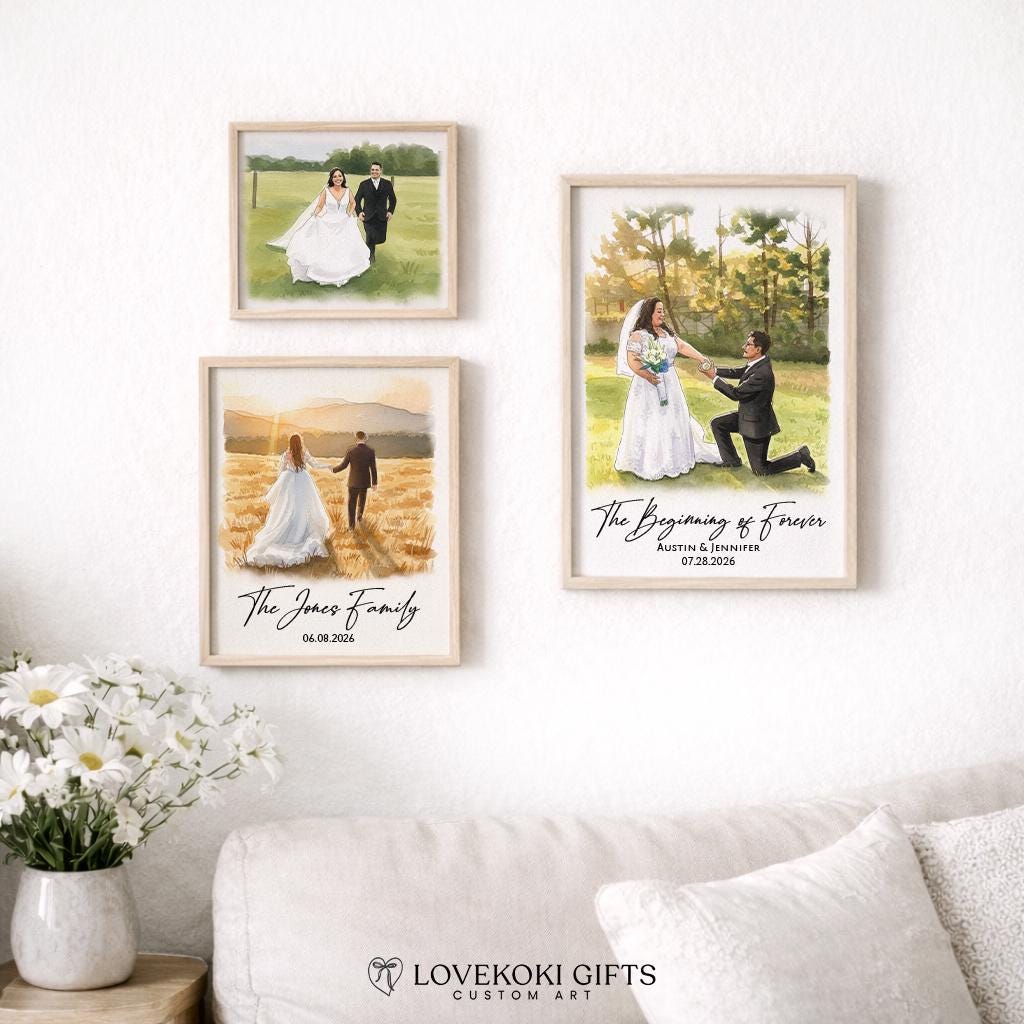Custom Wedding Portrait from Photo with Venue, Watercolor Wedding Venue Painting Illustration, Personalized Wedding Gift, Digital Print
