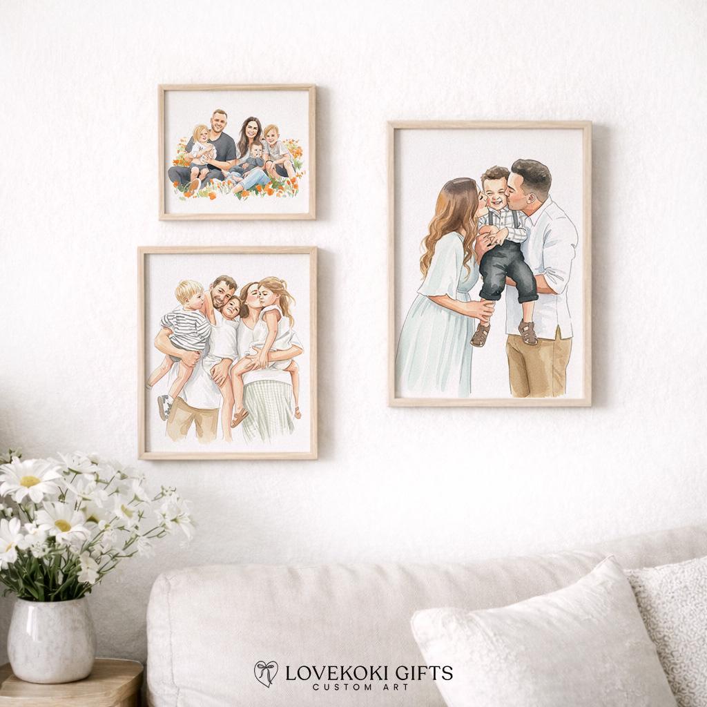 Custom Mother & Daughter Portrait from Photo, Personalized Watercolor Mom Gift, Mother's Day Gift, Canvas, Framed Print, Digital File