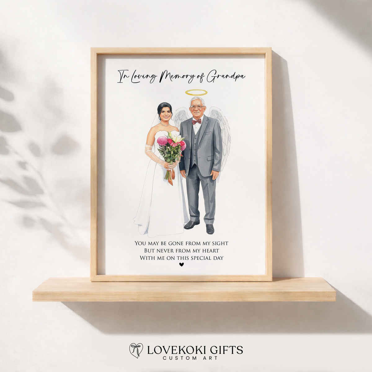 Wedding Memorial Portrait from Photo, Custom Grandpa Angel Portrait for Bride, In Loving Memory of Grandpa Gift, Canvas,Framed Print,Digital