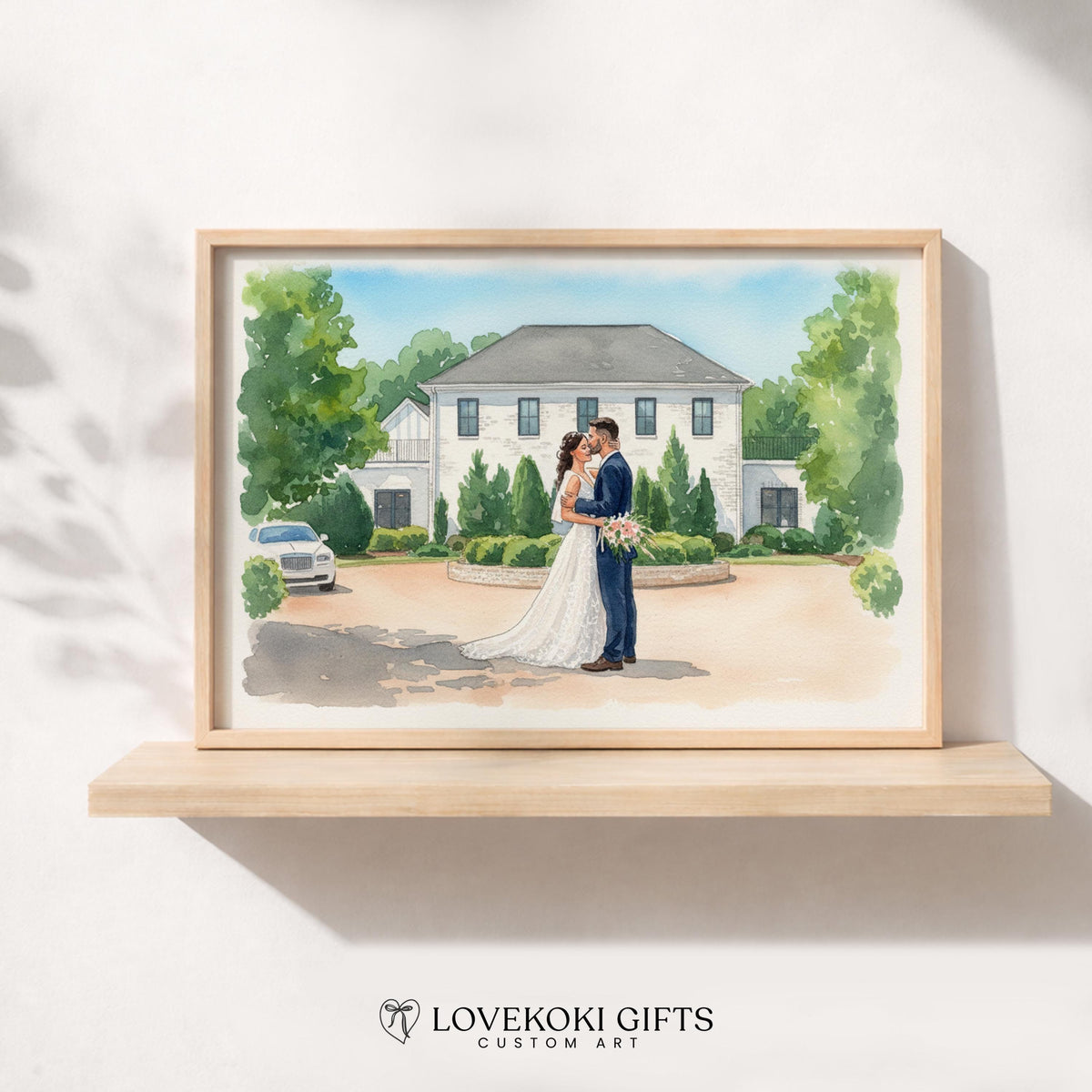 Custom Wedding Portrait from Photo with Venue, Watercolor Wedding Venue Painting Illustration, Personalized Wedding Gift, Digital Print