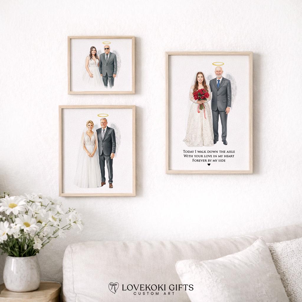 Wedding Memorial Portrait from Photo, Custom Grandpa Angel Portrait for Bride, In Loving Memory of Grandpa Gift, Canvas,Framed Print,Digital