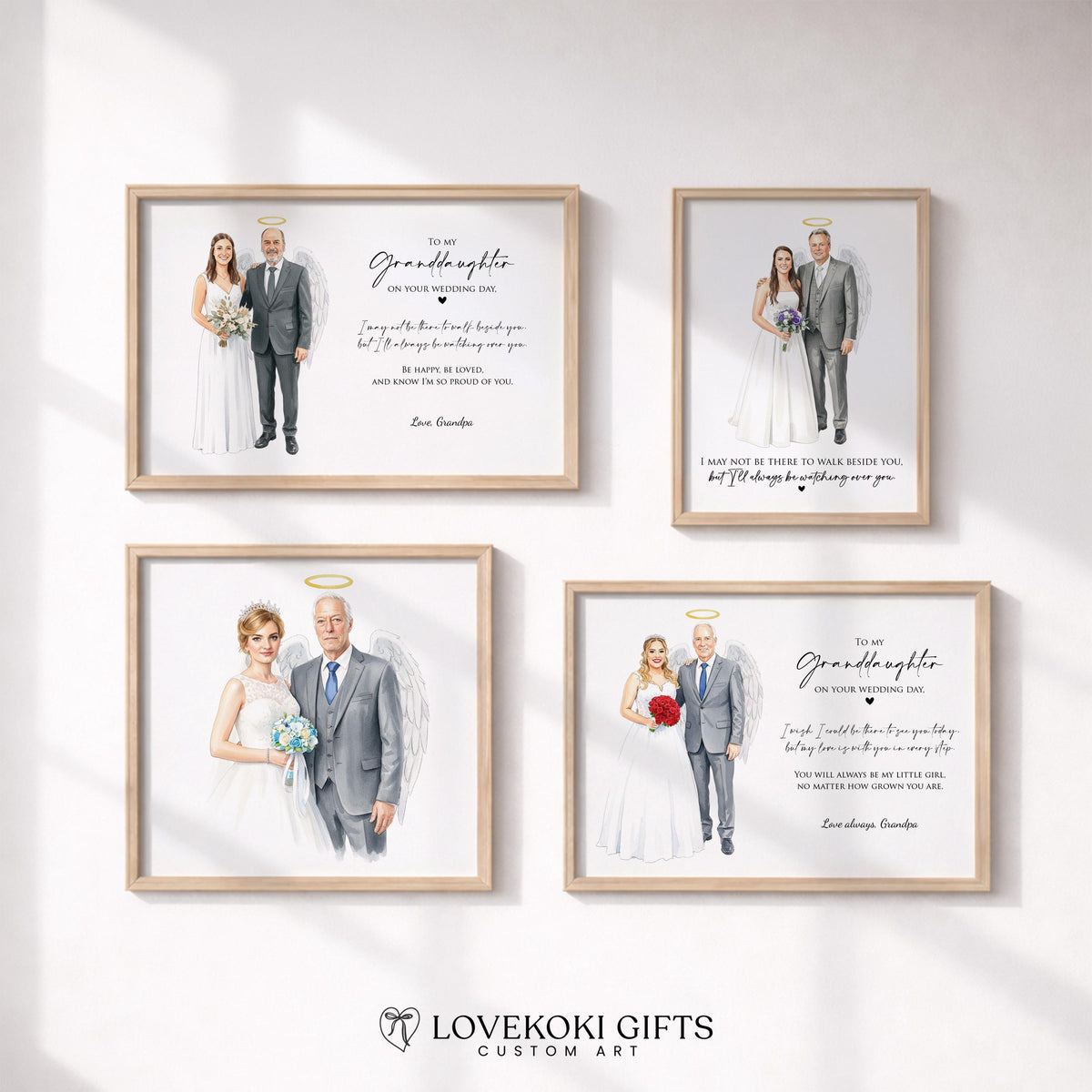 Wedding Memorial Portrait from Photo, Custom Grandpa Angel Portrait for Bride, In Loving Memory of Grandpa Gift, Canvas,Framed Print,Digital