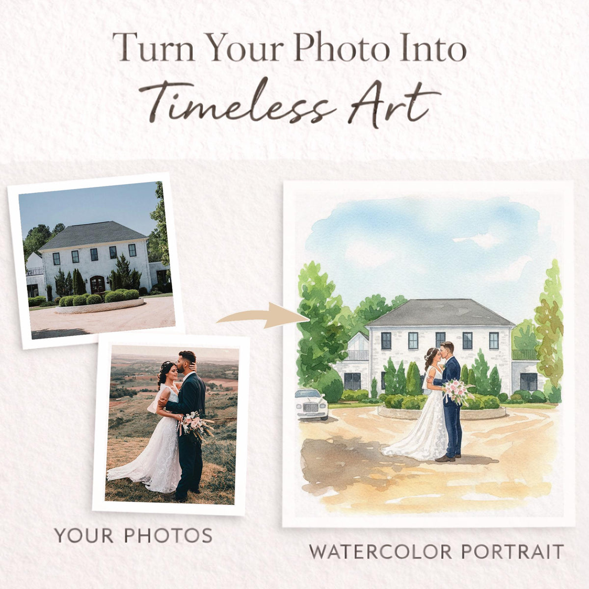 Custom Wedding Portrait from Photo with Venue, Watercolor Wedding Venue Painting Illustration, Personalized Wedding Gift, Digital Print