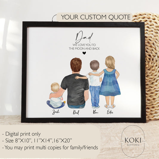 Custom Daddy and Kids Portrait | Gifts for Dad-Lovekoki