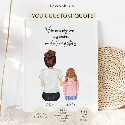 Personalized Wall Art of Mother and Toddler, Birthday gift for Mom from Kid, Custom Family Portrait, Mom Gift Idea, Valentine Gift For Mommy