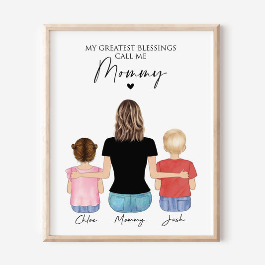 Mother Valentine Gift, Mom Birthday Gift From Daughter Son, Custom Family Portrait, Mommy Toddler Wall Art Illustration, Personalized Gifts