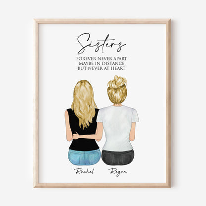 Personalized Birthday gift for Sister, Big sister small sister wall art personalized print, Custom Sister Valentine Gift, Best Cousin Gift