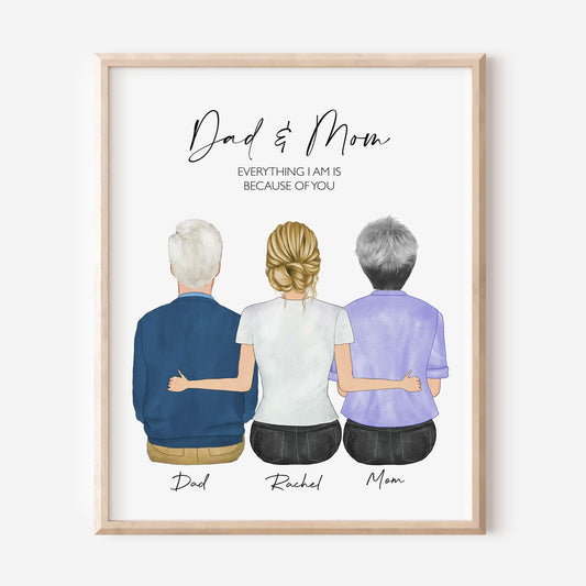 Valentine Gift for Parents from Daughter, Custom family portrait, Family Wall Art Illustration, Mom and Dad Christmas Gift, Christmas Card