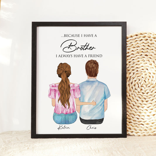 Valentine Brother Gift from Sister, Brother Birthday Gifts, Personalized siblings Gift, Custom Sibling Family Portrait, Wall Art