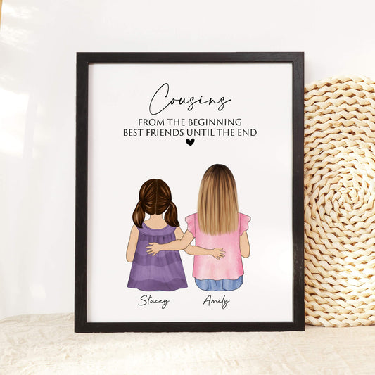 Cousin Birthday Gift, Personalized Valentine Gift for Big sister small sister wall art print, Custom Sister Birthday Gift, Best Cousin Gift