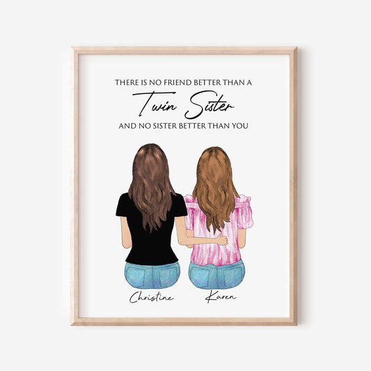 Twin Sister Valentine Gift, Sister birthday gift, Personalized Birthday Gift, Twin Daughter Wall Print, Custom Family Portrait