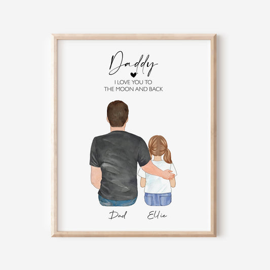 Personalized Valentine Gift for Dad, Father's Birthday Gift, Father daughter Wall Art, Custom Family Portrait, Daddy and Toddler Print Decor