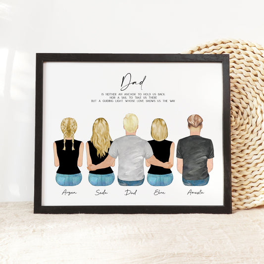 Valentine Gift for Dad from daughter / son, Personalized Family Portrait, Custom Family Illustration, Father Daughter Gift, Birthday Gift