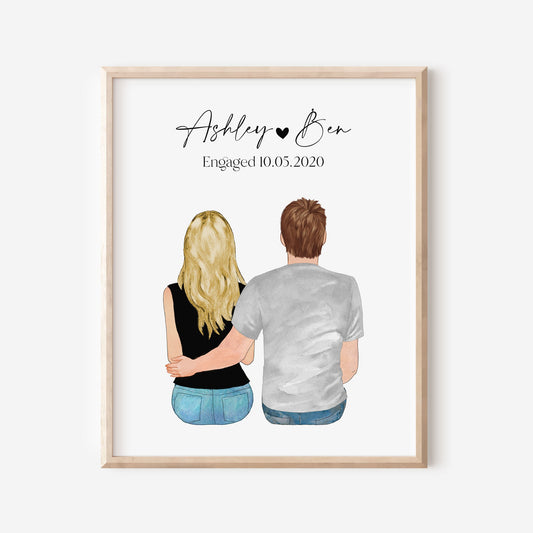 Custom Engagement Gift, Personalized Couple Print, Wedding Gift, Personalised Couple Gift, Gift for Him, Gift for Her, Couple Portrait