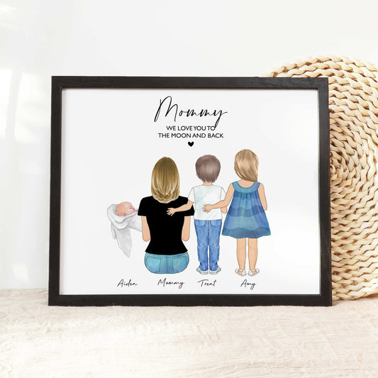 Personalized Christmas Gift for Mommy from Daughter/Son, Birthday Gift for Wife from Husband, Custom Family Portrait, Mom and Kids Print