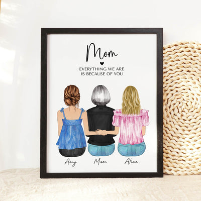 Mother Daughter Valentine Gift, Personalized Wall Art for Mom gift from daughter, custom family portrait, Personalized wall art illustration