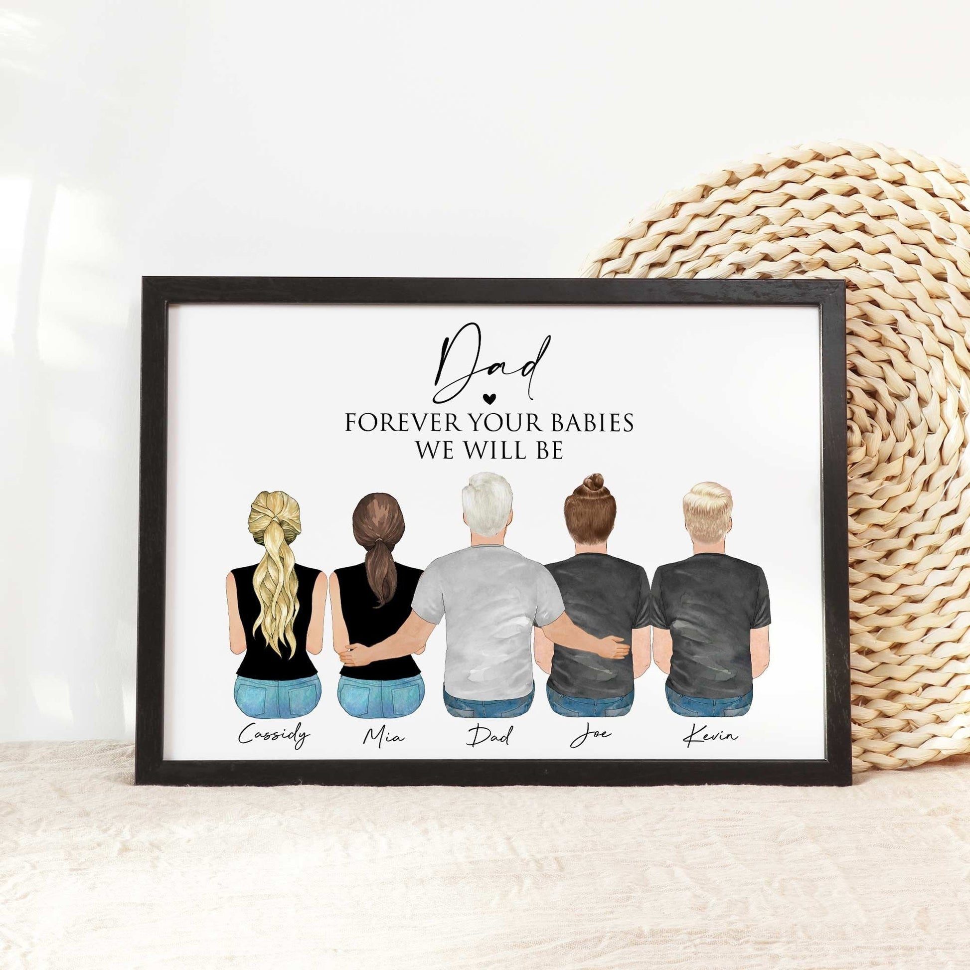 Valentine gift for Dad from Daughter and Son, Personalized Birthday Gift for Dad, Custom Family Portrait, Our Dad Forever Family Wall art