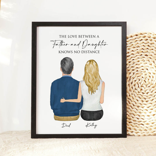 Personalized Valentine Gifts for Dad from Daughter, Dad Birthday Gift, Father Daughter Drawing Illustration, Custom Family Wall Art Print