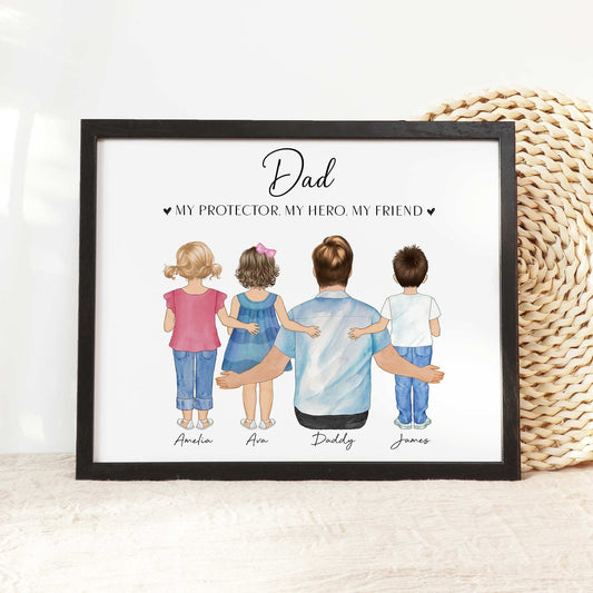 Custom Wall Art Dad and Toddler, Personalized Valentine gift idea for Father from kids, Family Portrait Wall Art, Dad Children Illustration