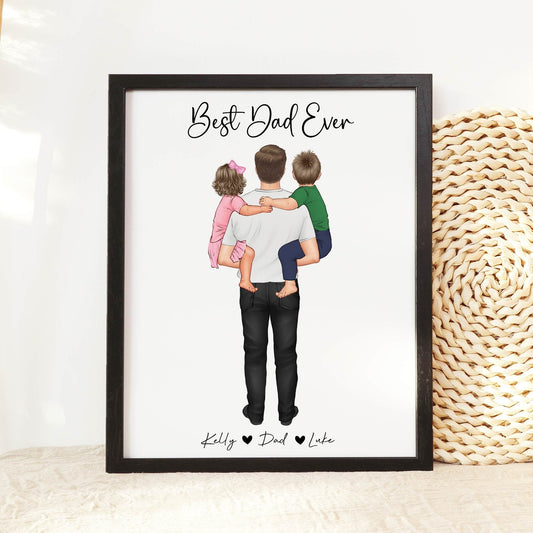 Custom Wall Art Dad and Toddler, Personalized Valentine gift idea from kids, Family Portrait, Dad print art from wife, Birthday gift