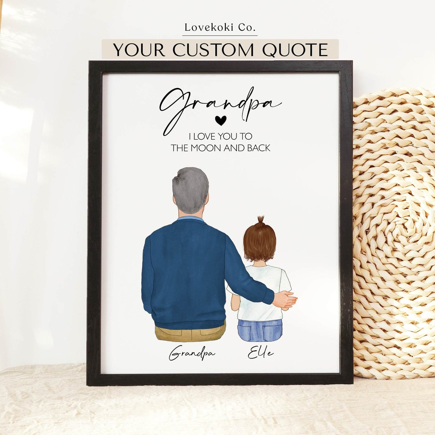 Personalized Chritmas for Grandpa, Grandfather and Grandson Wall Art Illustration, Custom Granddad gift, Unique gift for Papa, Pawpaw, Pop