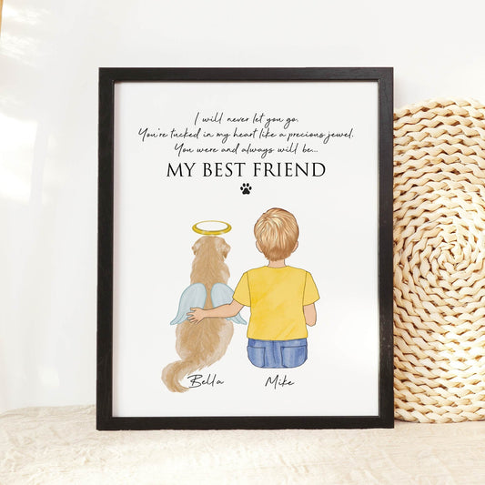Dog memorial gift for kid, Personalized Pet Custom Portrait, Remembrance Print, Pet Loss Sympathy Present  for son or daughter, Dog Keepsake